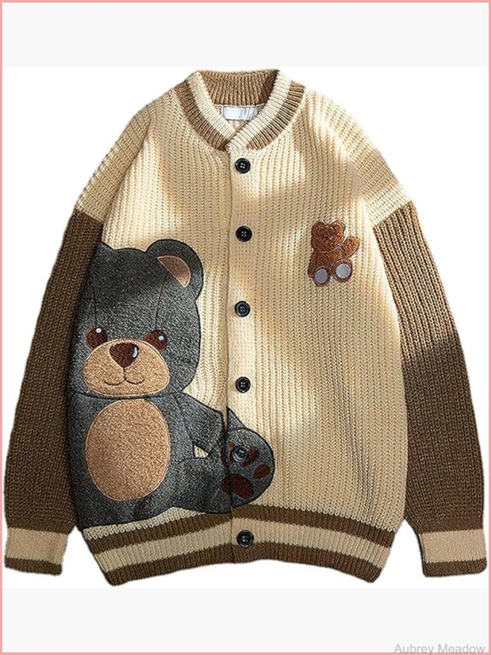 Women's Embroidered Bear Cardigan Loose Button Down Knit Sweater Jacket - Picture 1 of 6